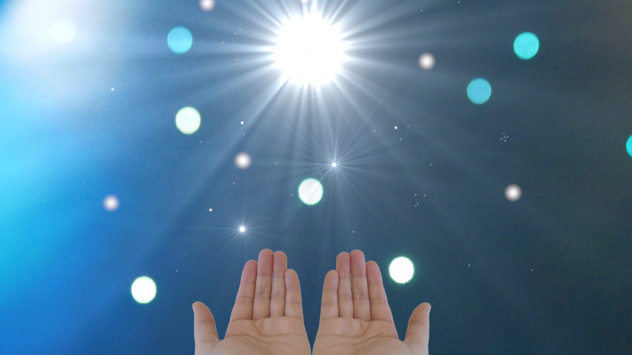 手の平を掲げる